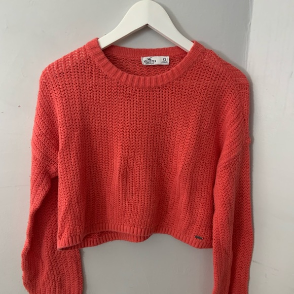 Coral cropped knit sweater - Picture 1 of 2